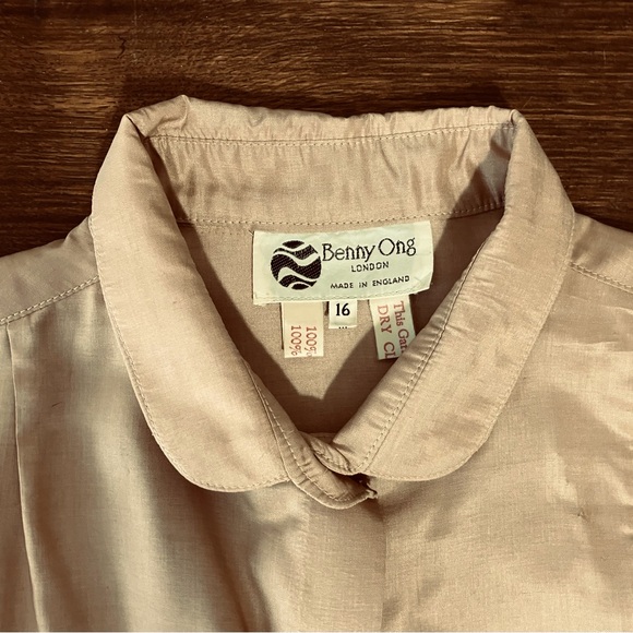 Stunning Vintage Benny Ong London Beige 100% Silk Blouse - Size L - Picture 4 of 15